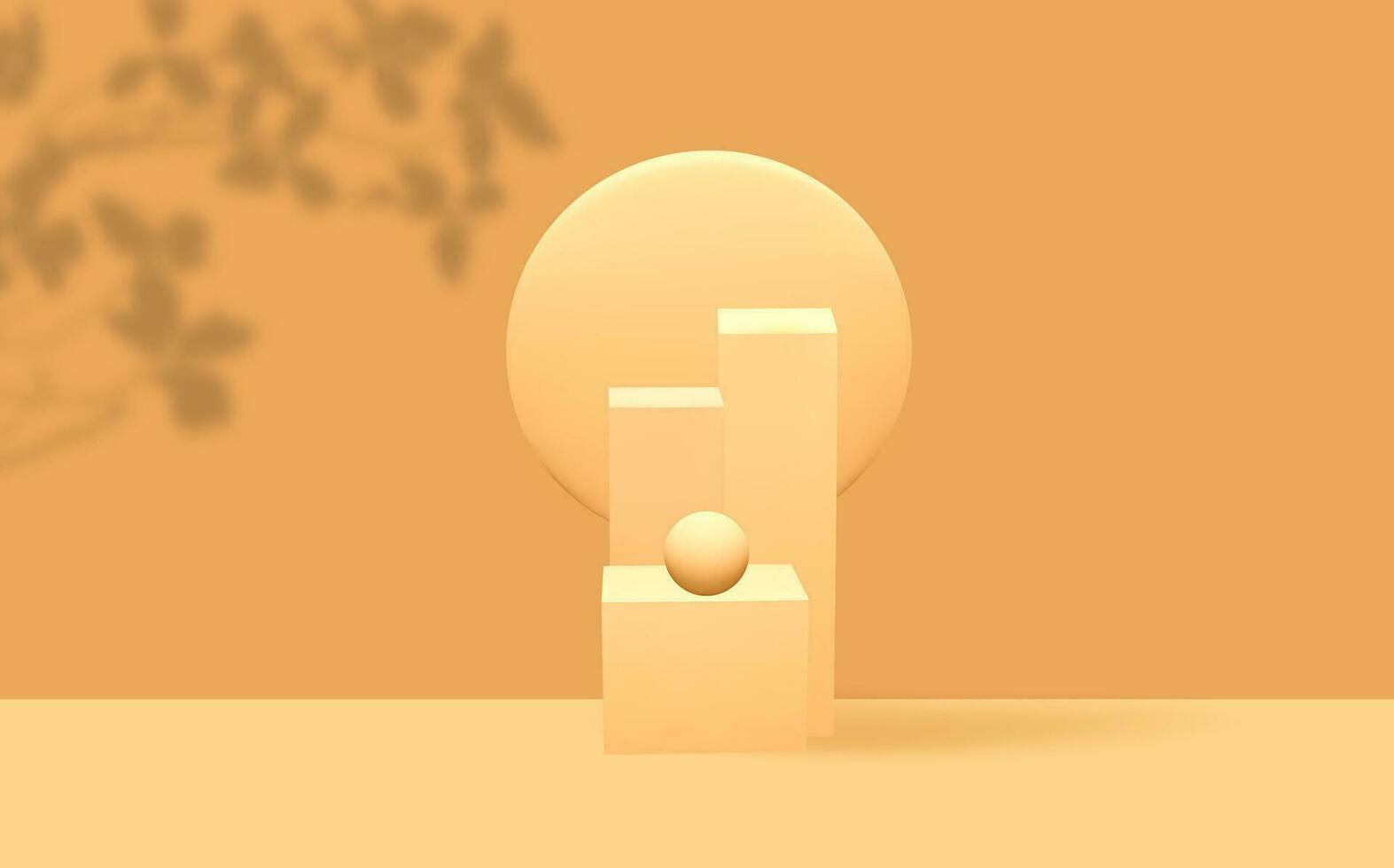 Empty 3d round golden podium with  prism overlay.Light yellow minimal wall scene.Abstract geometric platforms. vector