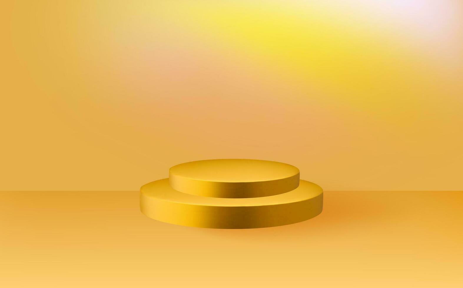 Empty 3d round golden podium with  prism overlay.Light yellow minimal wall scene.Abstract geometric platforms. vector