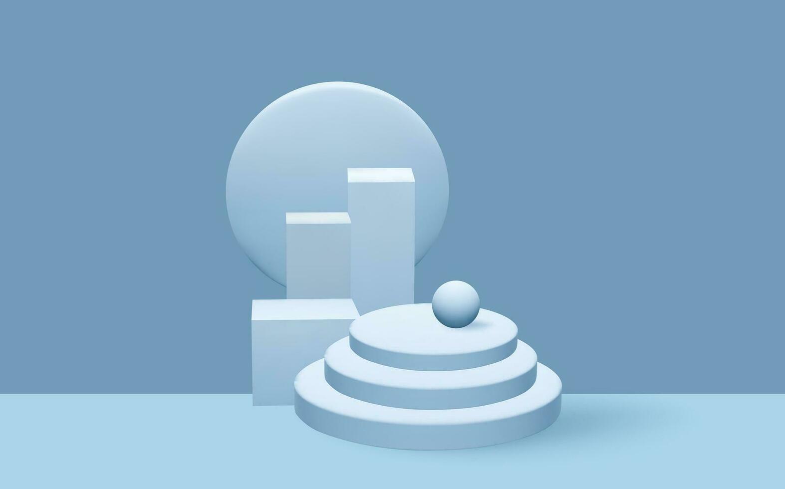 Empty 3d round golden podium .Light blue minimal wall scene.Abstract geometric platforms. vector