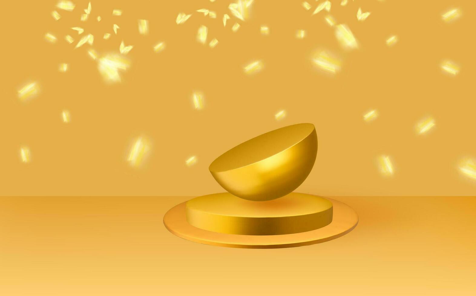 Empty 3d round golden podium with  prism overlay.Light yellow minimal wall scene.Abstract geometric platforms. vector