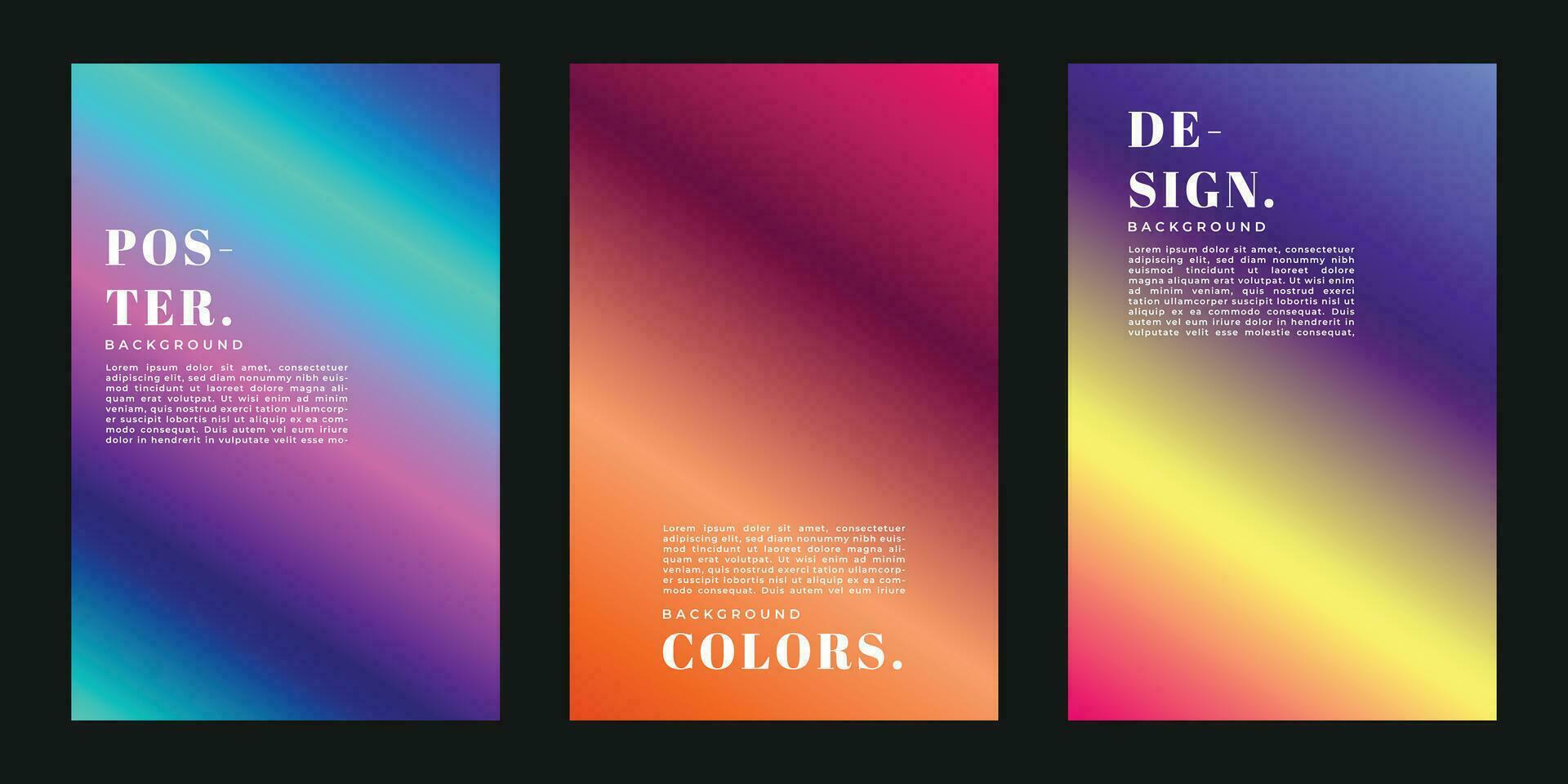 Colorful gradient background template copy space set. Colour gradation backdrop design for poster, banner, brochure, magazine, leaflet, pamphlet, cover, or booklet. vector