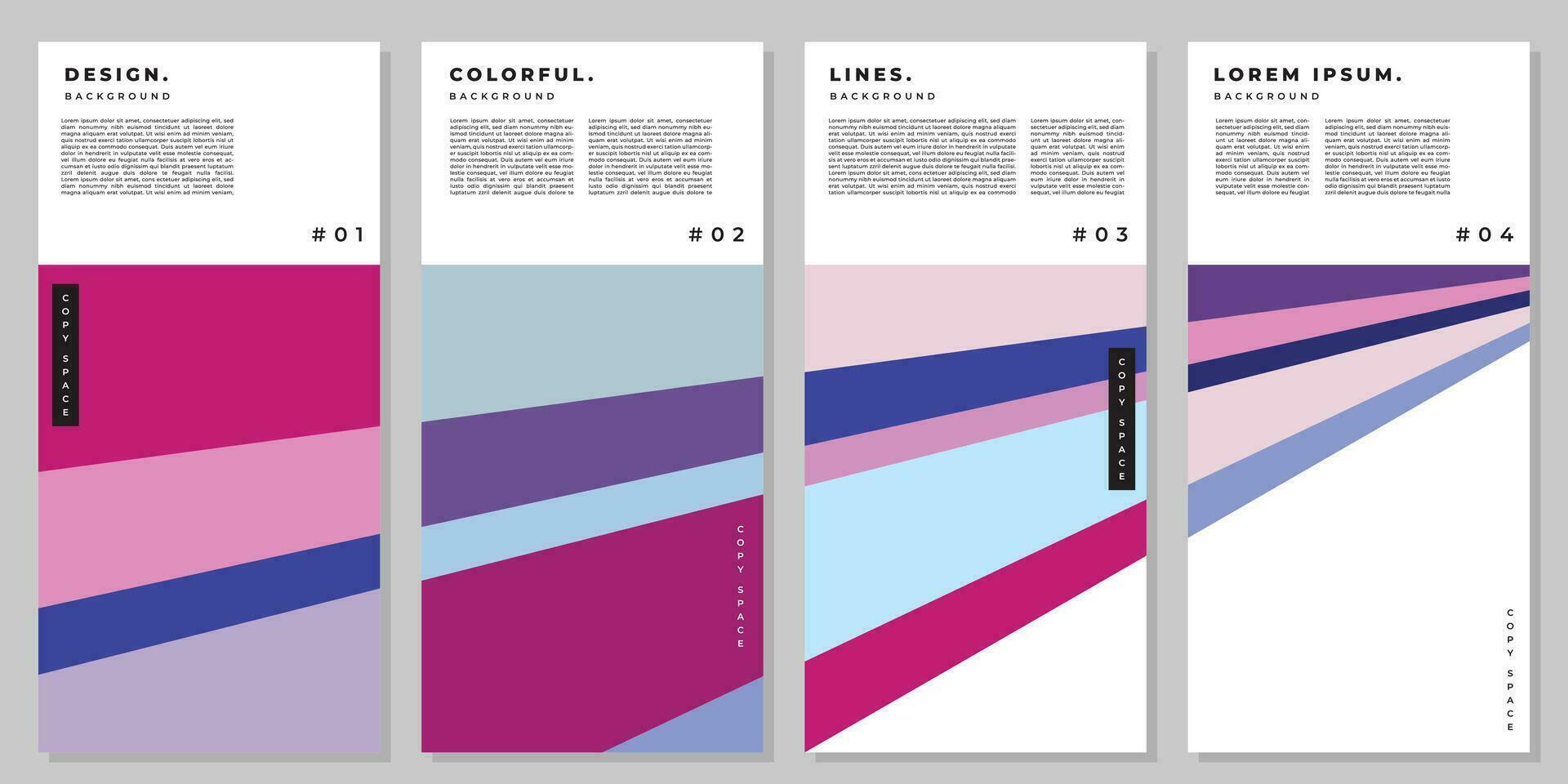 Colorful geometric layer background template copy space set. Simple backdrop design for poster, banner, brochure, leaflet, pamphlet, cover, booklet, or magzine. vector