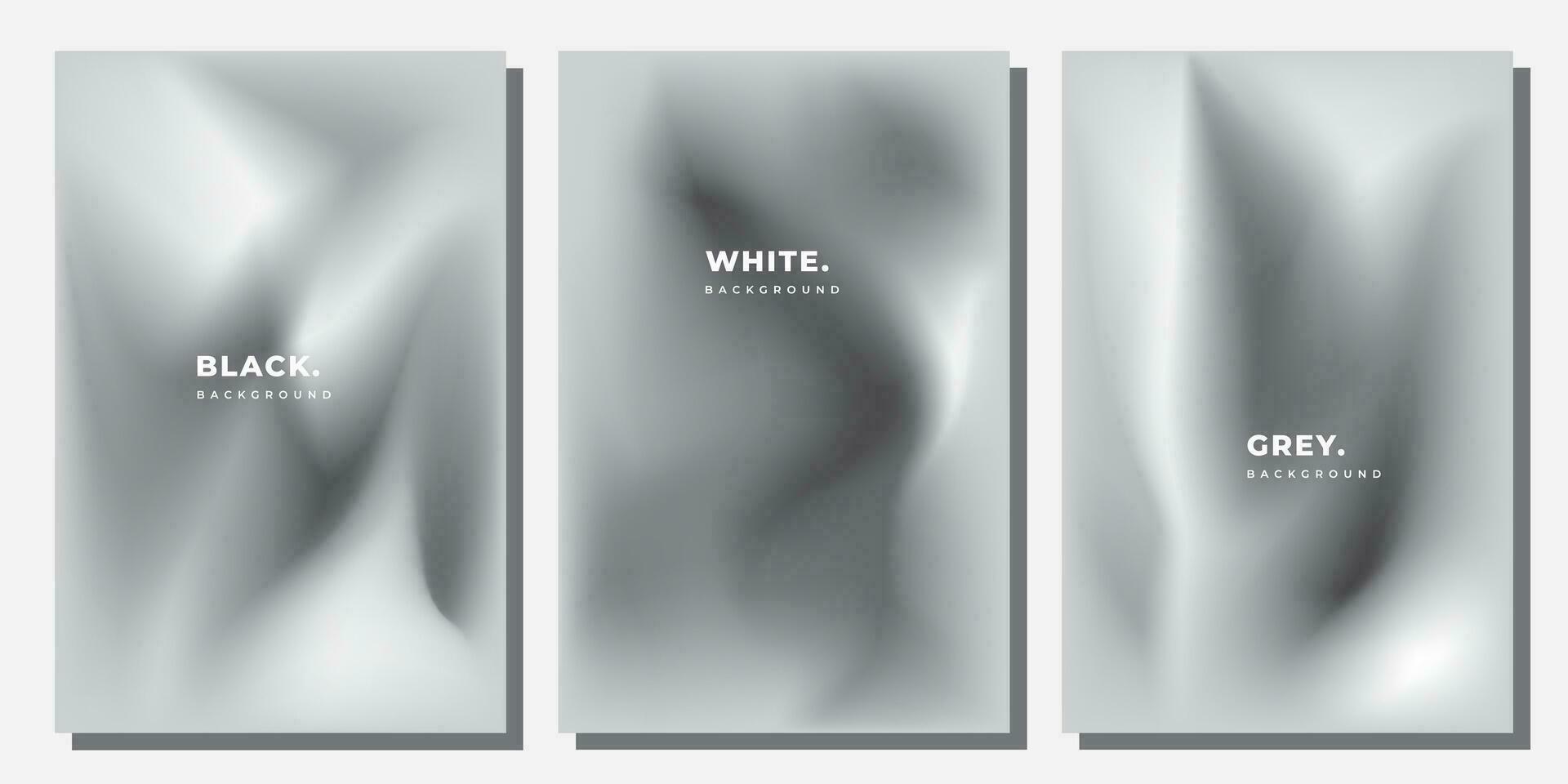 Grey gradient mesh background template copy space set. Black and white fluid backdrop design for poster, banner, leaflet, pamphlet, cover, booklet, magazine, or flyer. vector