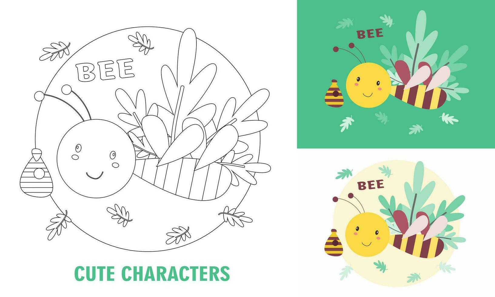 Animal character coloring book for cute bee vector