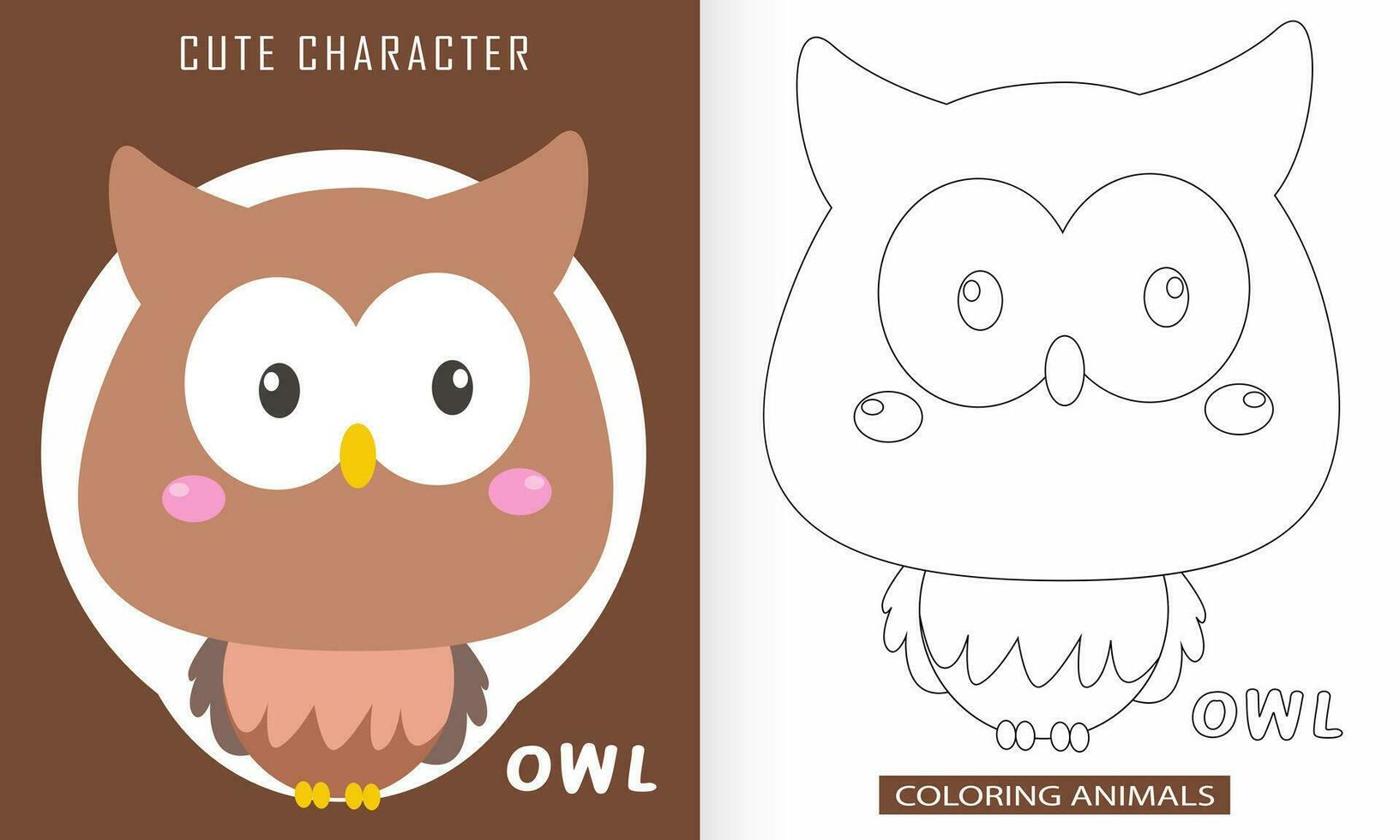 Animal character coloring book for cute owl vector