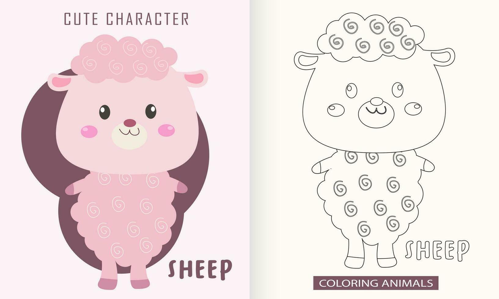 Animal character coloring book for cute sheep vector