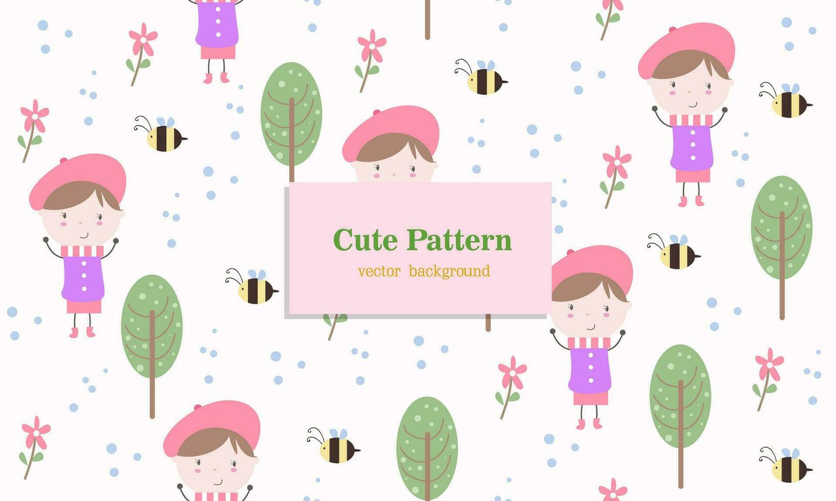 Seamless pattern cute character children vector