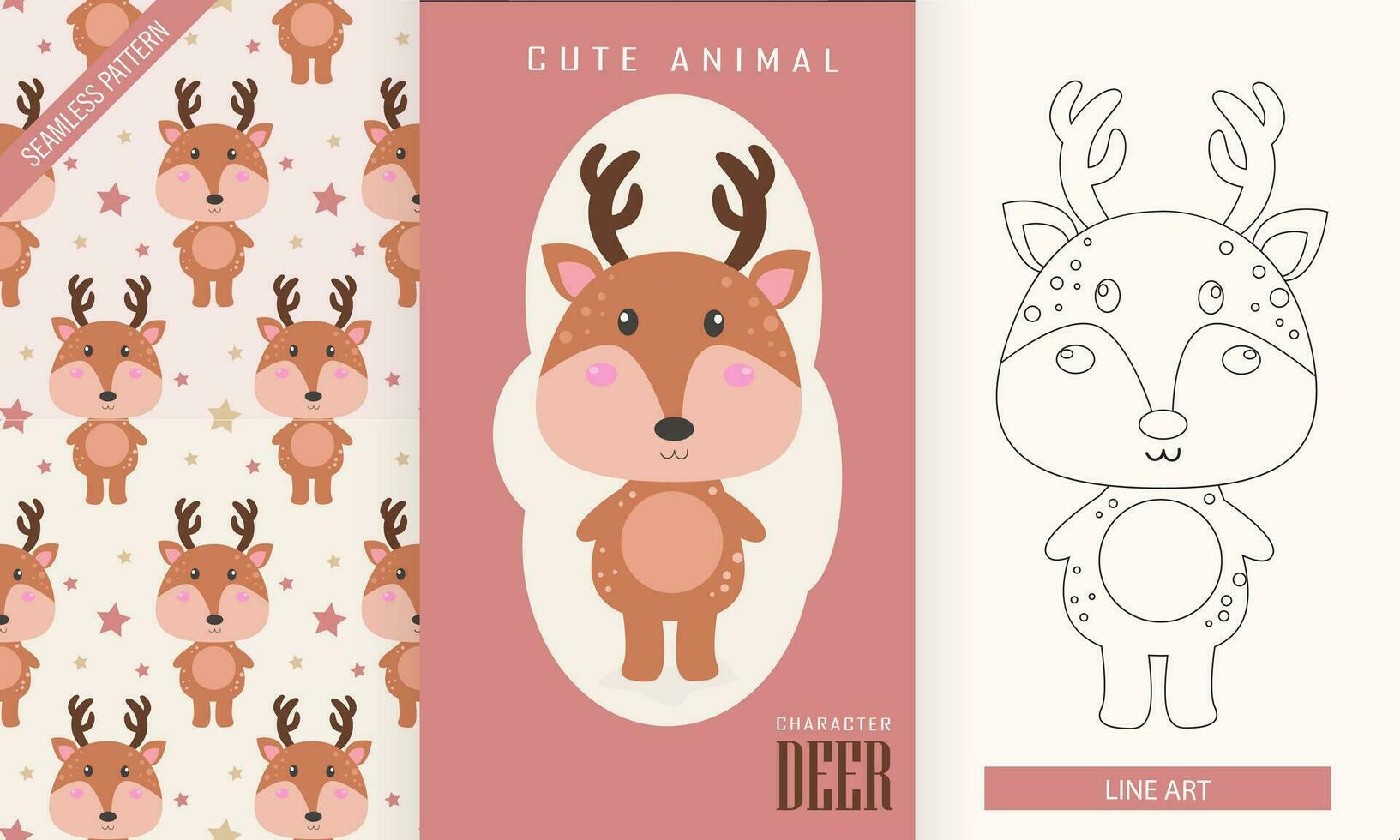 Cute deer animal character vector background