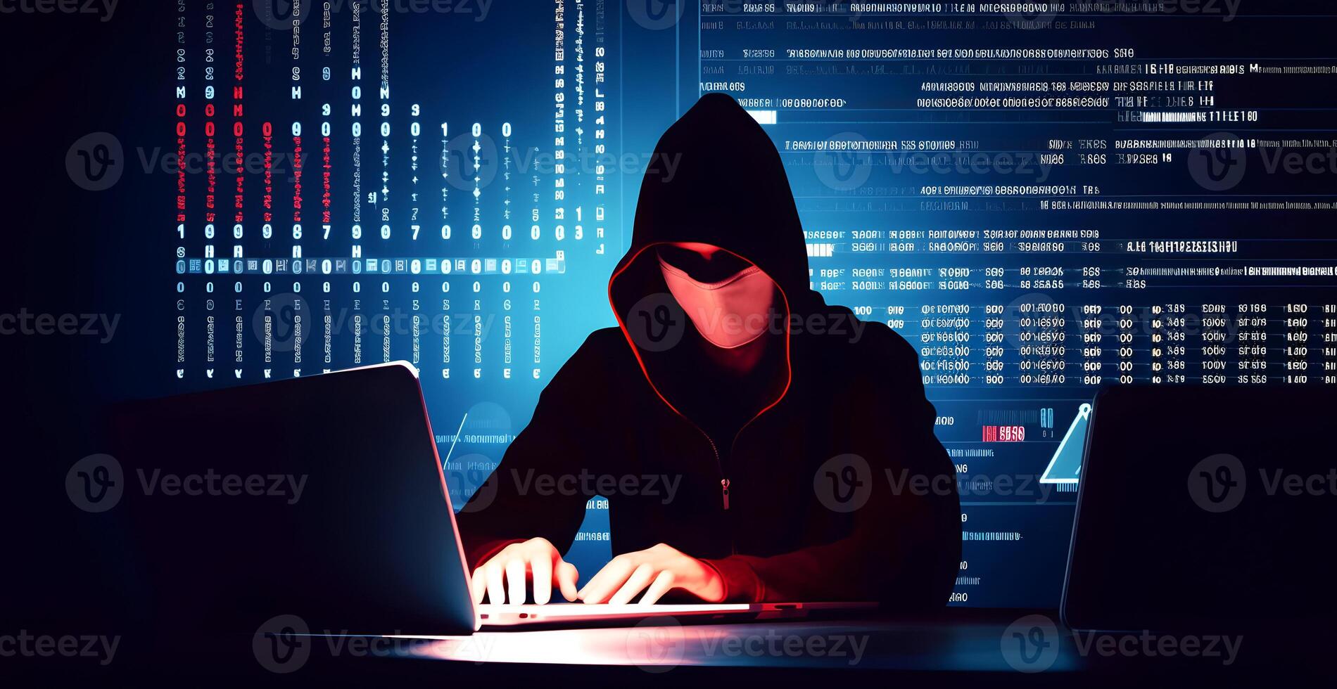 Hacker with hoodie. Concept of dark web, cybercrime, cyberattack. image photo