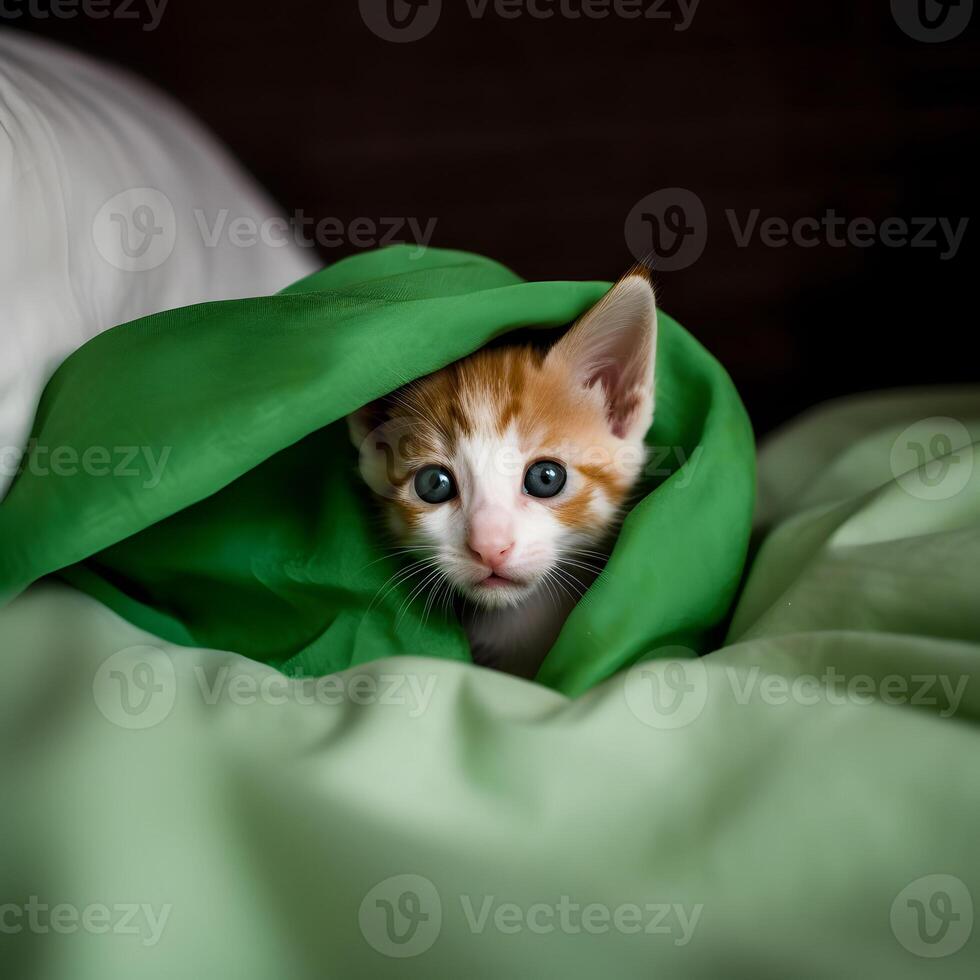 Cute kitten cat hidden under the blanket. AI generated 25481484 Stock Photo at Vecteezy