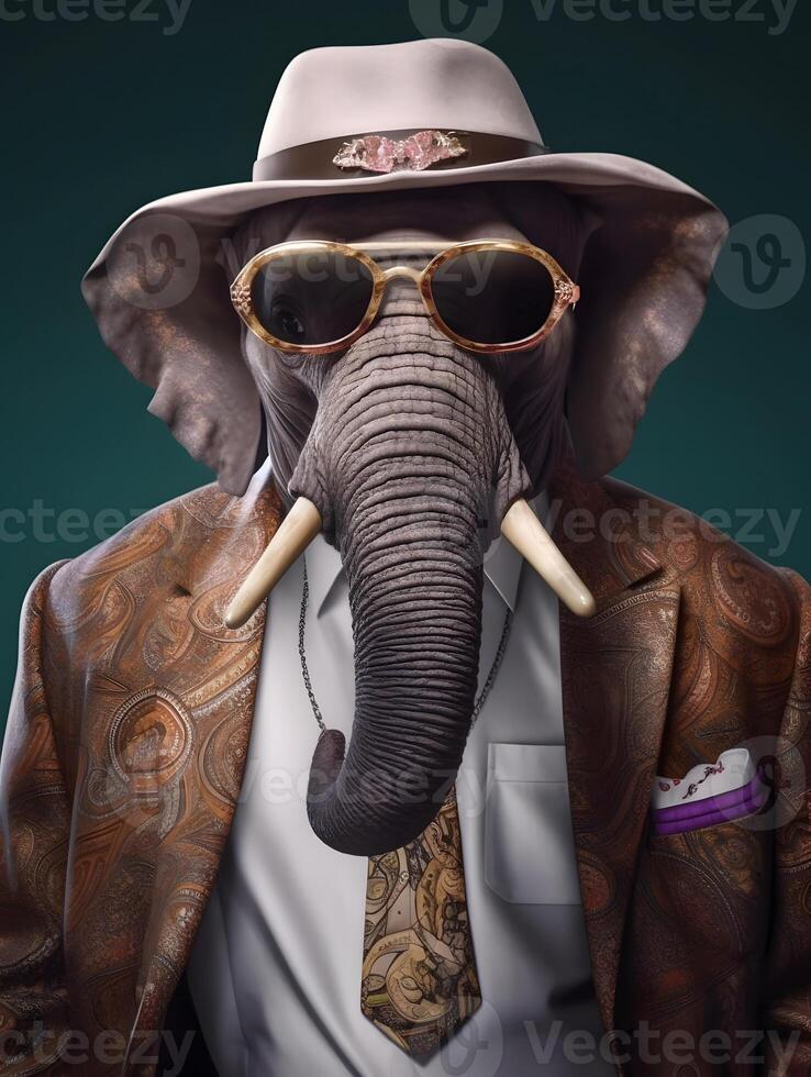 Gangster elephant with fashionable suit coat. photo