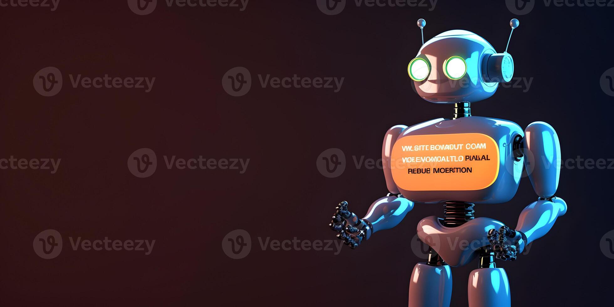 Robot with chat box. Concept of chatbot or ai assistant. photo