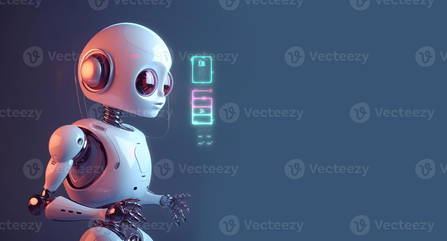 Robot with data information. Concept of chatbot or ai assistant. photo