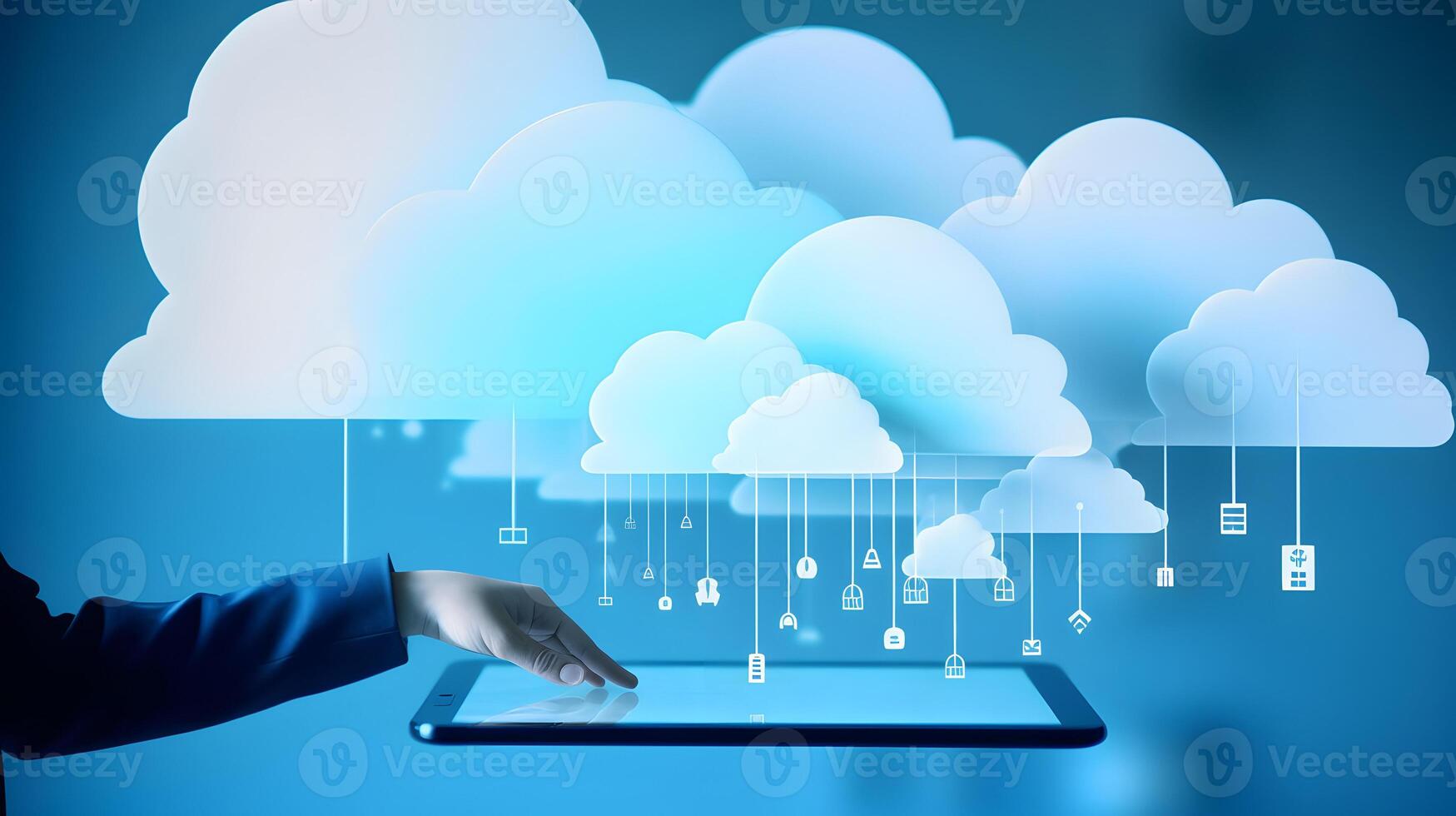 Cloud data storage, data transfer concept. photo