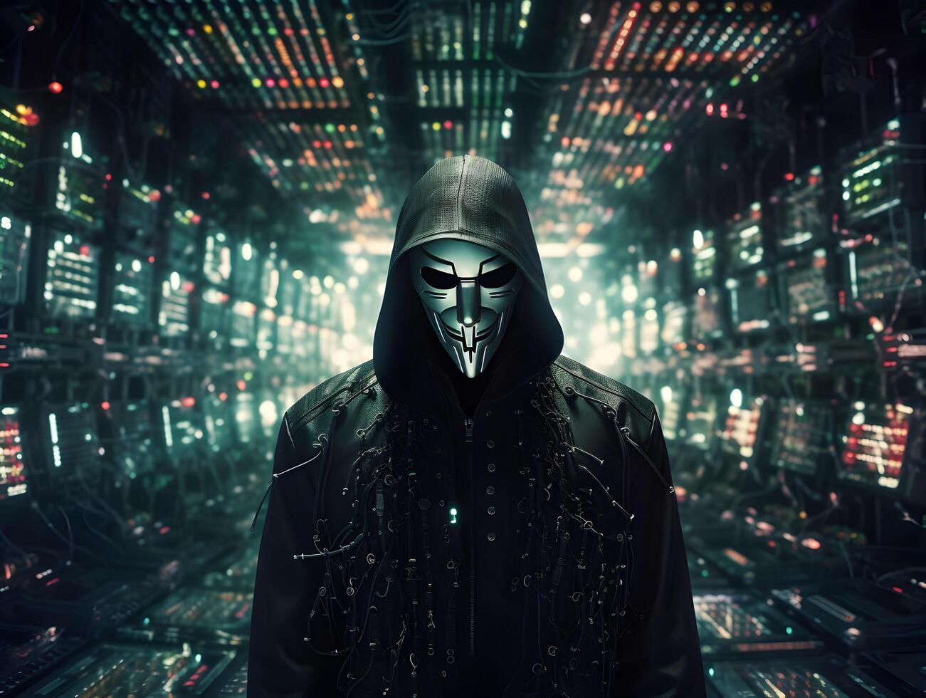 Anonymous hacker. Concept of cybercrime, cyberattack, dark web. AI generated photo