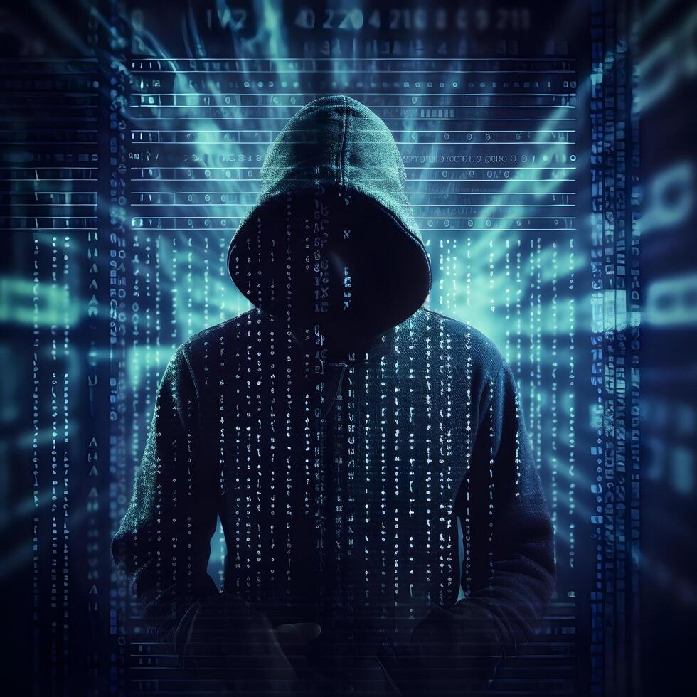 anónimo hacker concepto de ciberdelincuencia, ataque cibernetico, oscuro web. ai generado foto