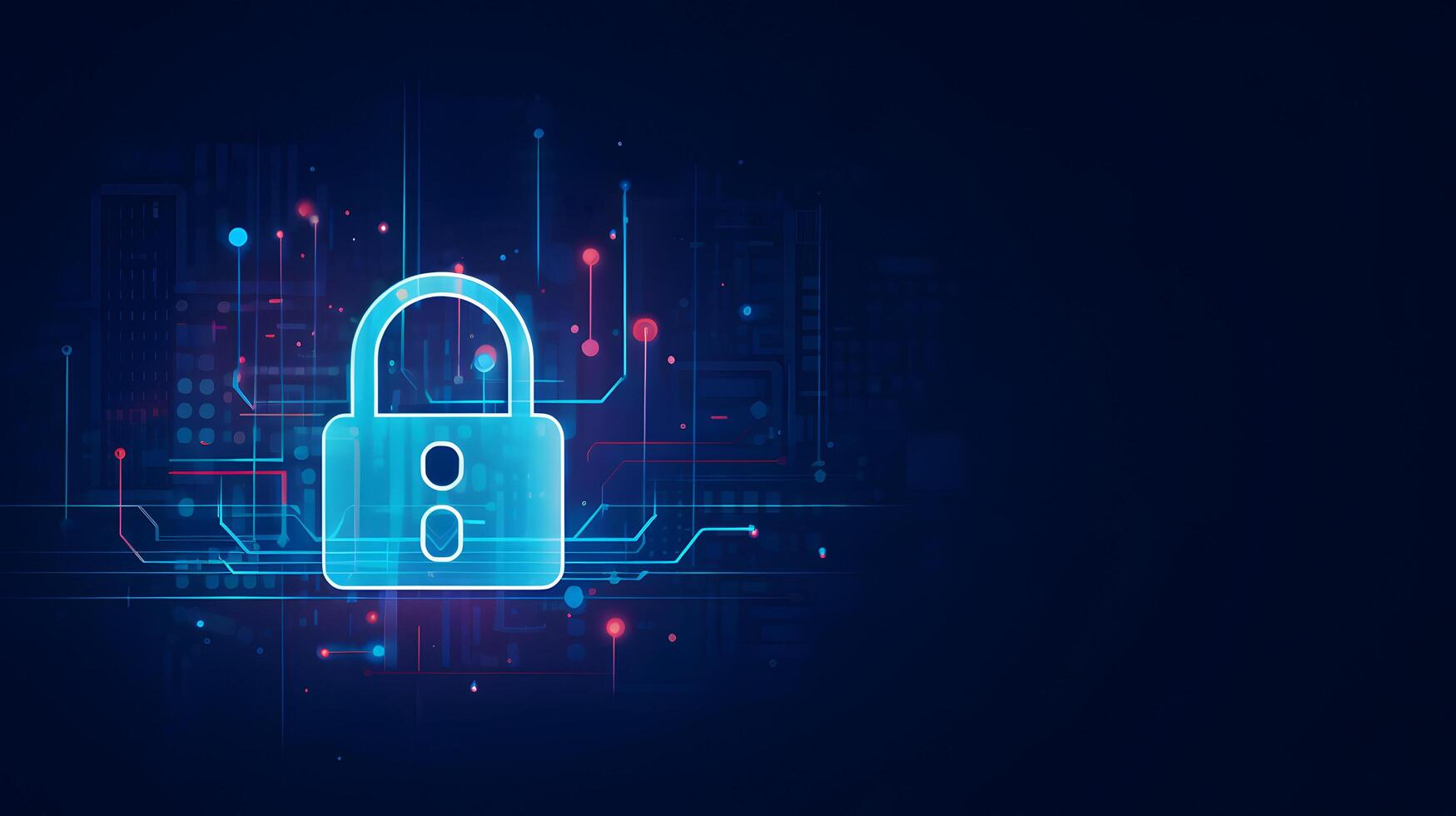 Lock in circuit pattern. Concept of data security and cybersecurity. AI generated photo