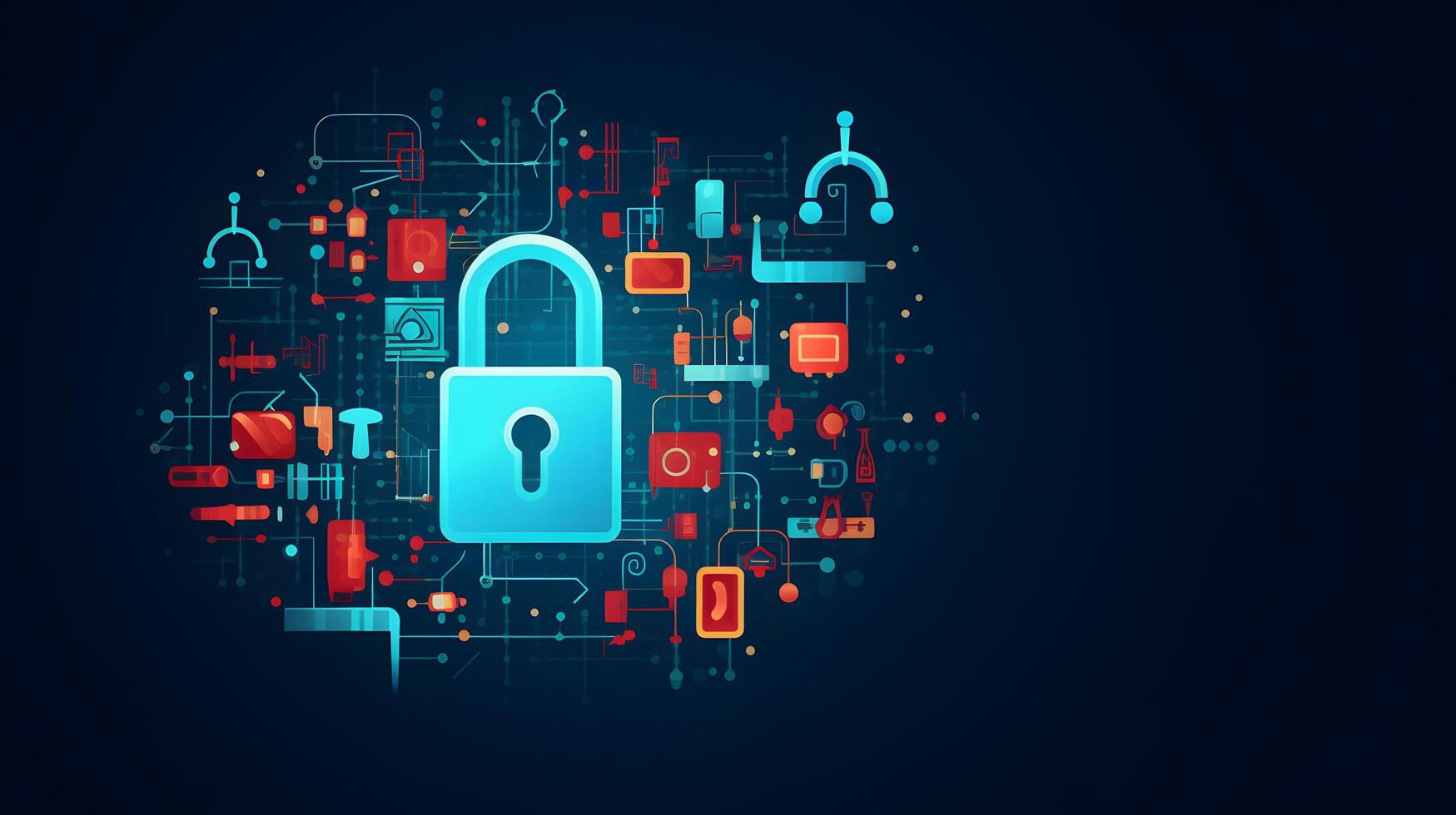 Lock in circuit pattern. Concept of data security and cybersecurity. AI generated photo