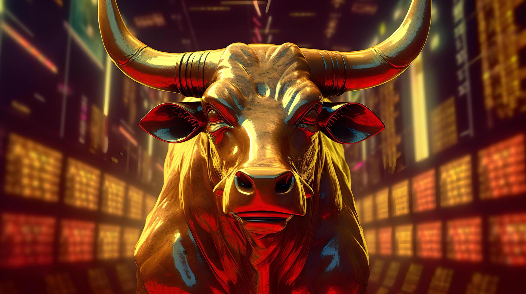 Front view of bull statue. Concept of bullish market. photo