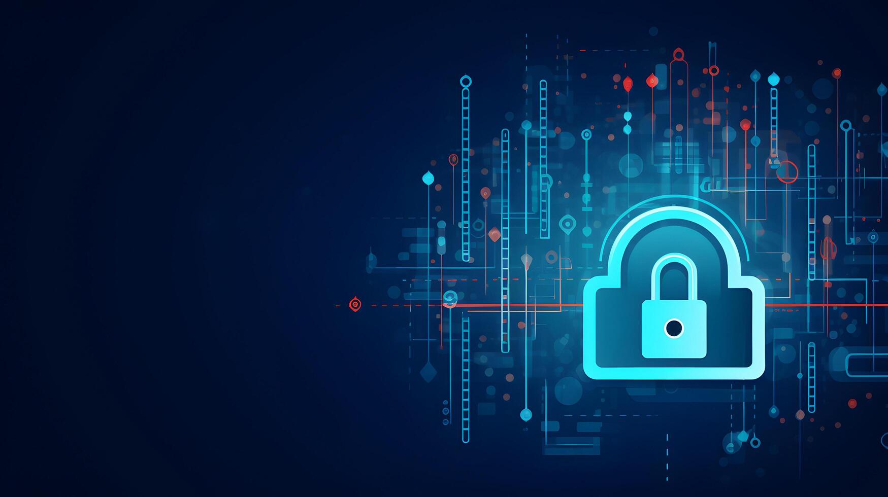 Lock in circuit pattern. Concept of data security and cybersecurity. AI generated photo