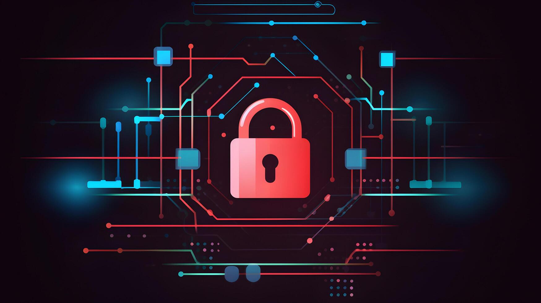 Lock in circuit pattern. Concept of data security and cybersecurity. AI generated photo