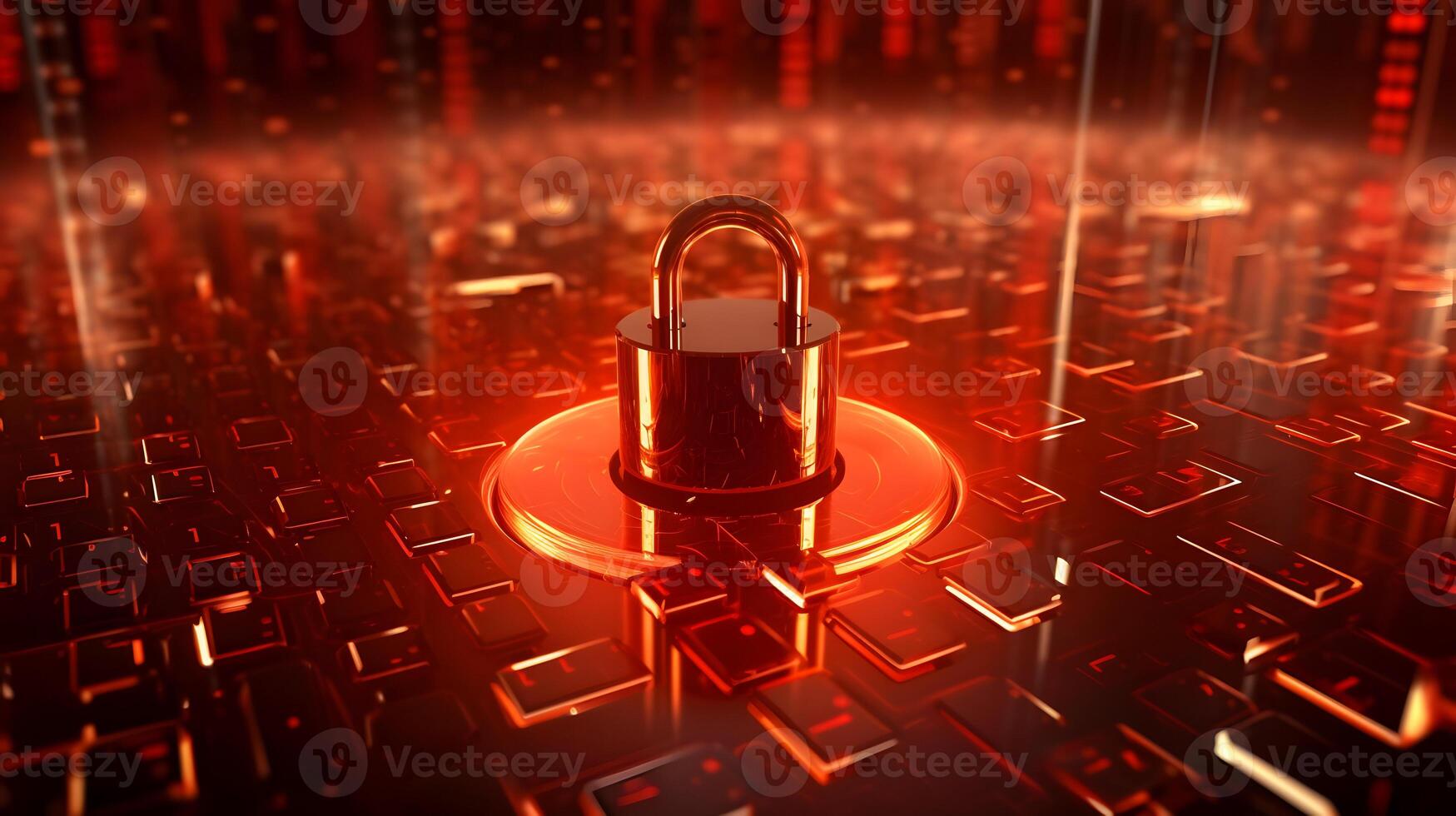 Lock on circuit pattern. Concept of data security and cybersecurity. photo