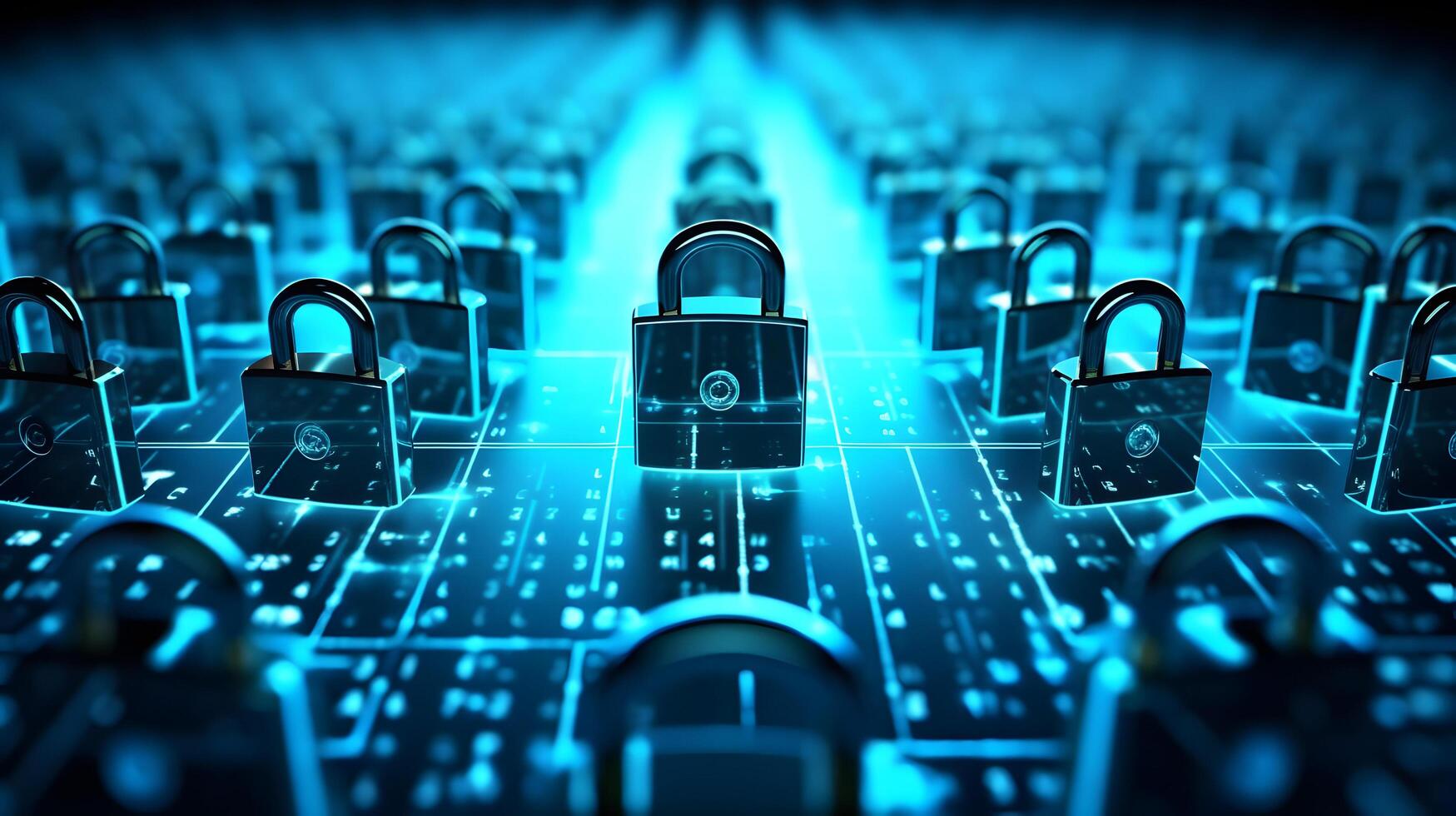 Locks on circuit pattern. Concept of data security and cybersecurity. photo