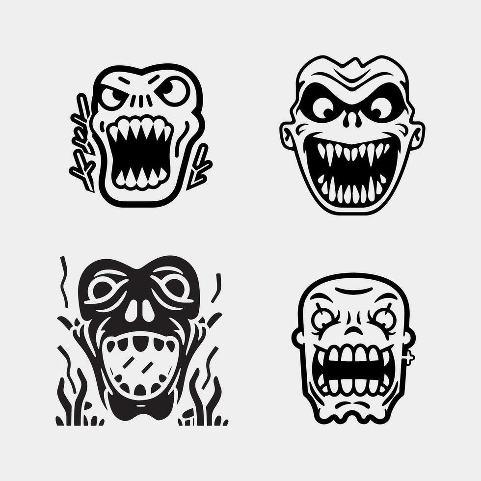 conjunto de de miedo monstruo caras aislado en blanco antecedentes vector