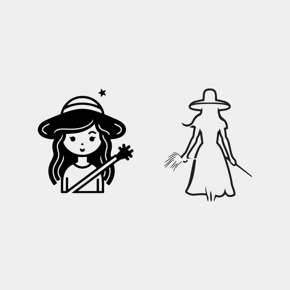 set of cute witch vector isolated on white background