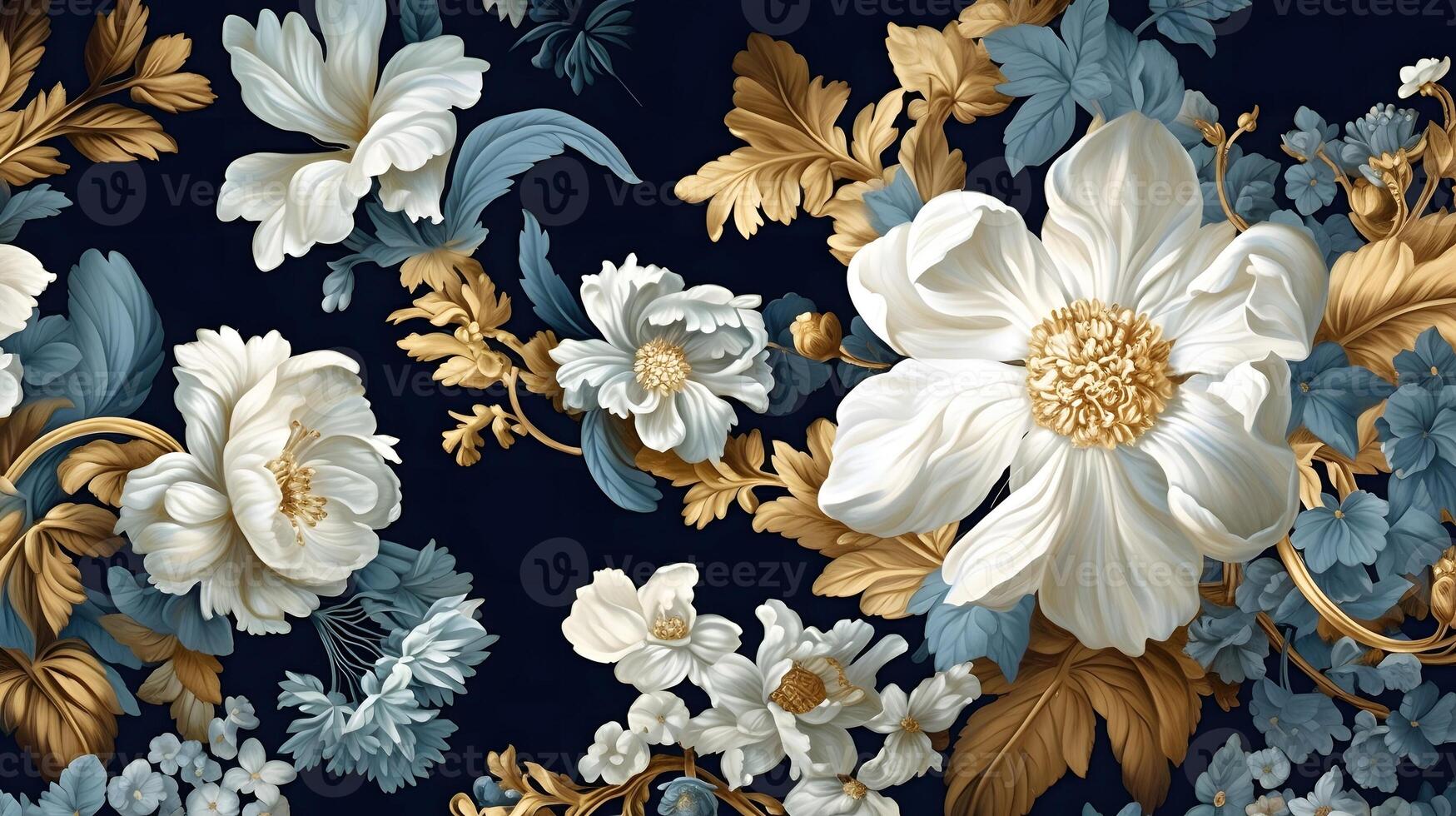 Blue and Gold abstract floral background , photo