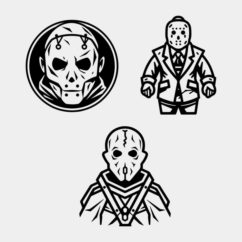 set of scary jason for Halloween vector isolated on white background