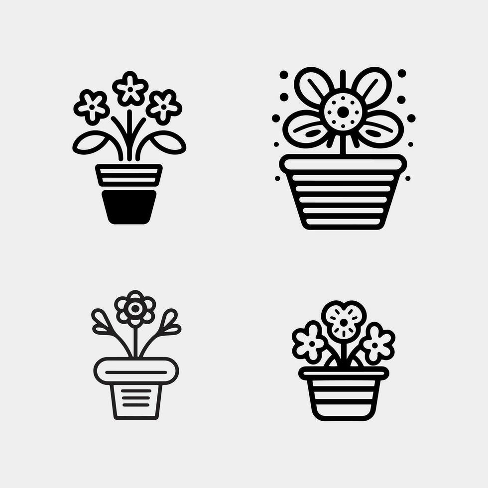 set of flowers in pots vector isolated on white background