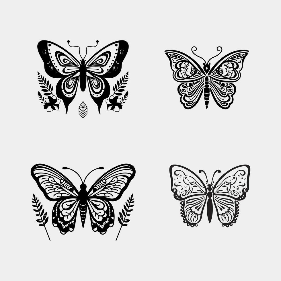 Boho butterfly line vector set. beautiful moth vector isolated on white background