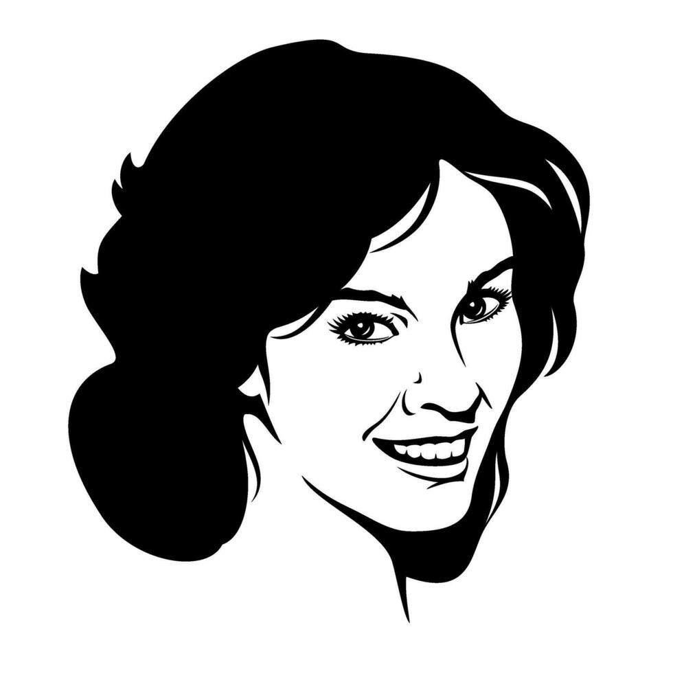 mujer cara silueta. negro y blanco sonriente niña retrato. vector clipart aislado en blanco.