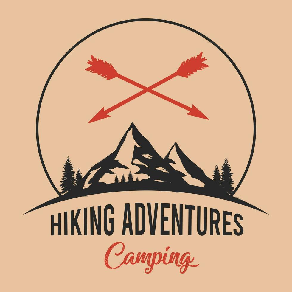 Vintage Adventure T-shirt Design Vector, Summer Mountains Camping Outdoors Vintage Badge Logo Set for Poster with Travel Quotes Collection for Print vector