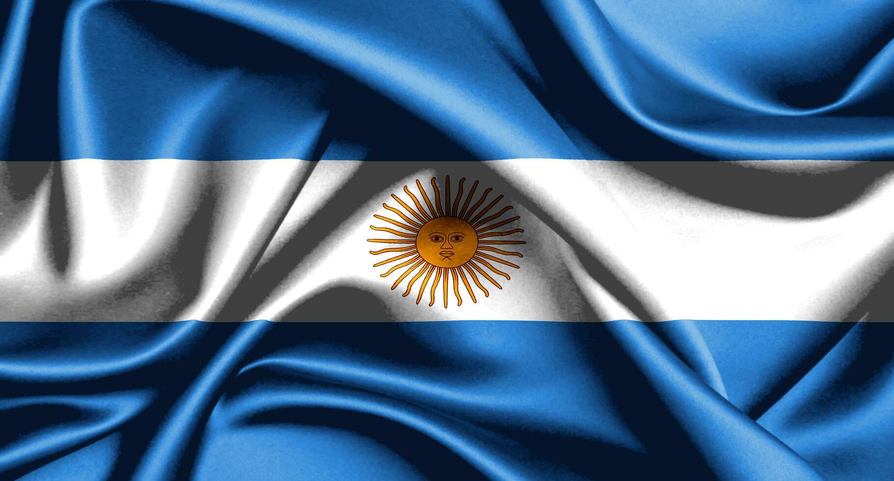 Realistic and three-dimensional wavy drapery adds depth and movement to the national flag of Argentina. The flag features light blue and white horizontal stripes photo