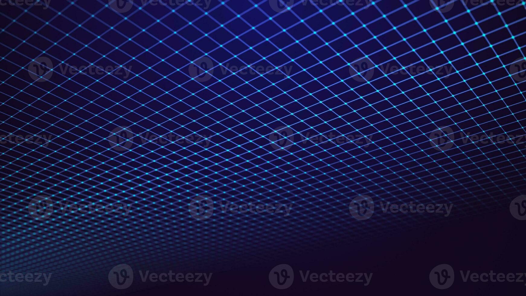 Perspective blue grid on a dark background. Futuristic illustration of a network connection. Big data. Background in the style of the 80s. 3d rendering. photo