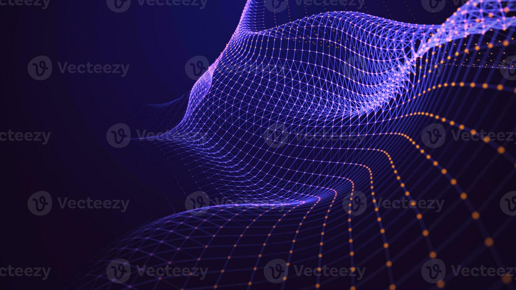 Futuristic glowing wave. The concept of big data. Network connection. Cybernetics. Abstract dark background of blue lines with orange dots. 3d rendering. photo