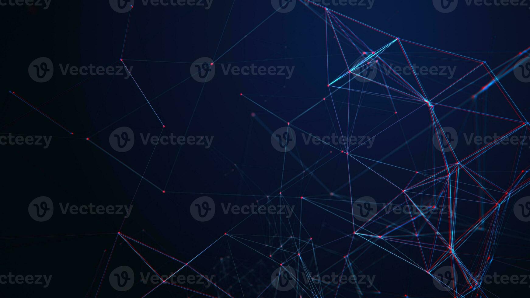 The concept of a network connection with a glitch effect. Technological blue background with lines and dots. Big data. 3d rendering photo