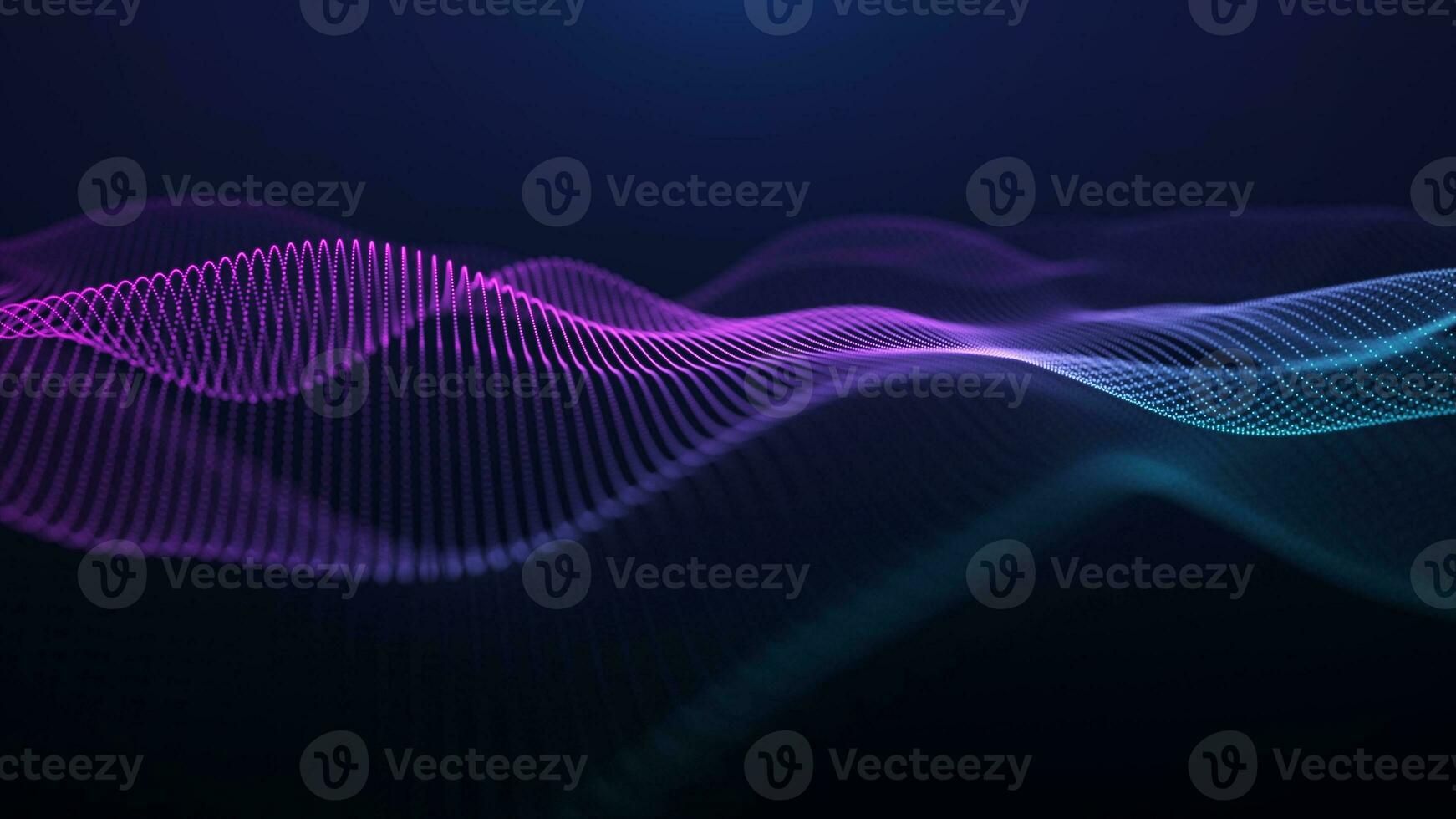 A musical wave of digital particles. Visualization of big data. Abstract blue cyberspace background. 3D rendering. photo