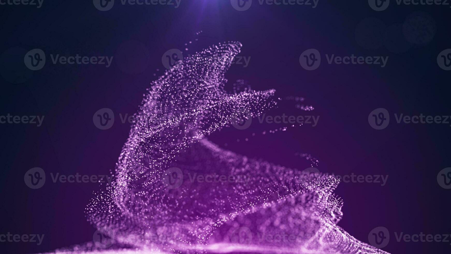 A vortex of dust particles. Illustration of a whirlpool on a purple background. The effect of levitation. Dynamic, explosive wave. Big data. 3D rendering photo