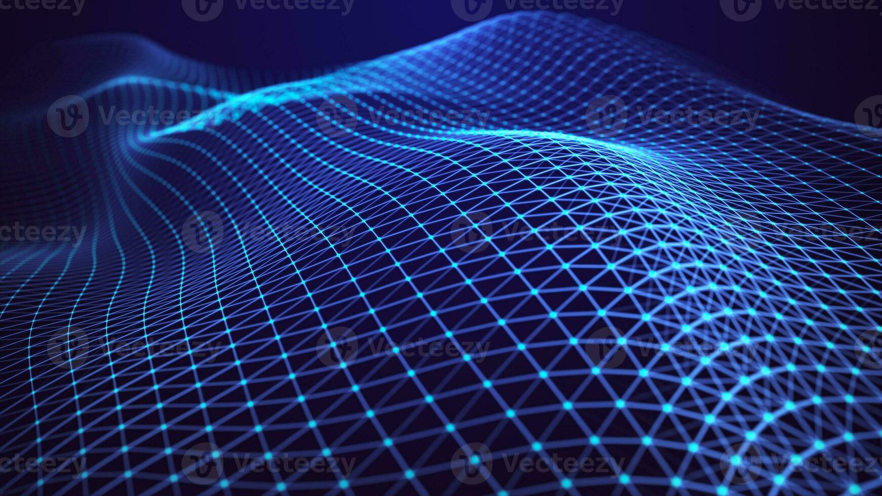 Futuristic blue wave of dots and lines. The concept of big data. Network connection. Cybernetics and technology. Abstract blue background. 3d rendering. photo