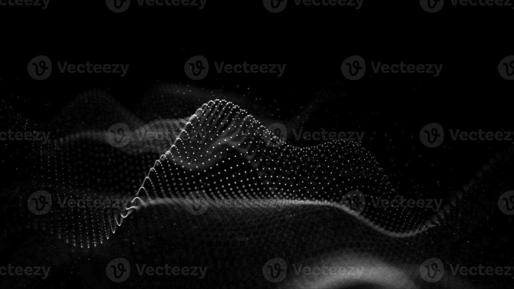 Futuristic black and white luminous wave. The concept of big data. Network connection. Cybernetics. Abstract dark background of white dots forming a wave. 3d rendering. photo