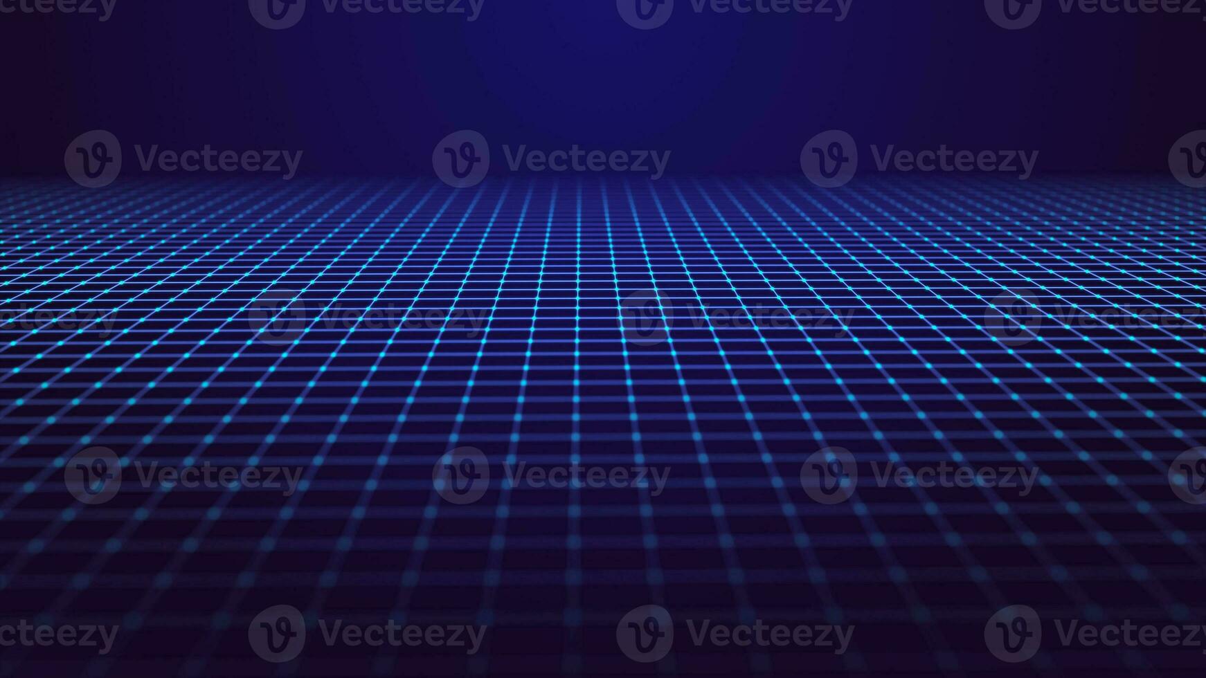 Perspective blue grid on a dark background. Futuristic illustration of a network connection. Big data. Background in the style of the 80s. 3d rendering. photo