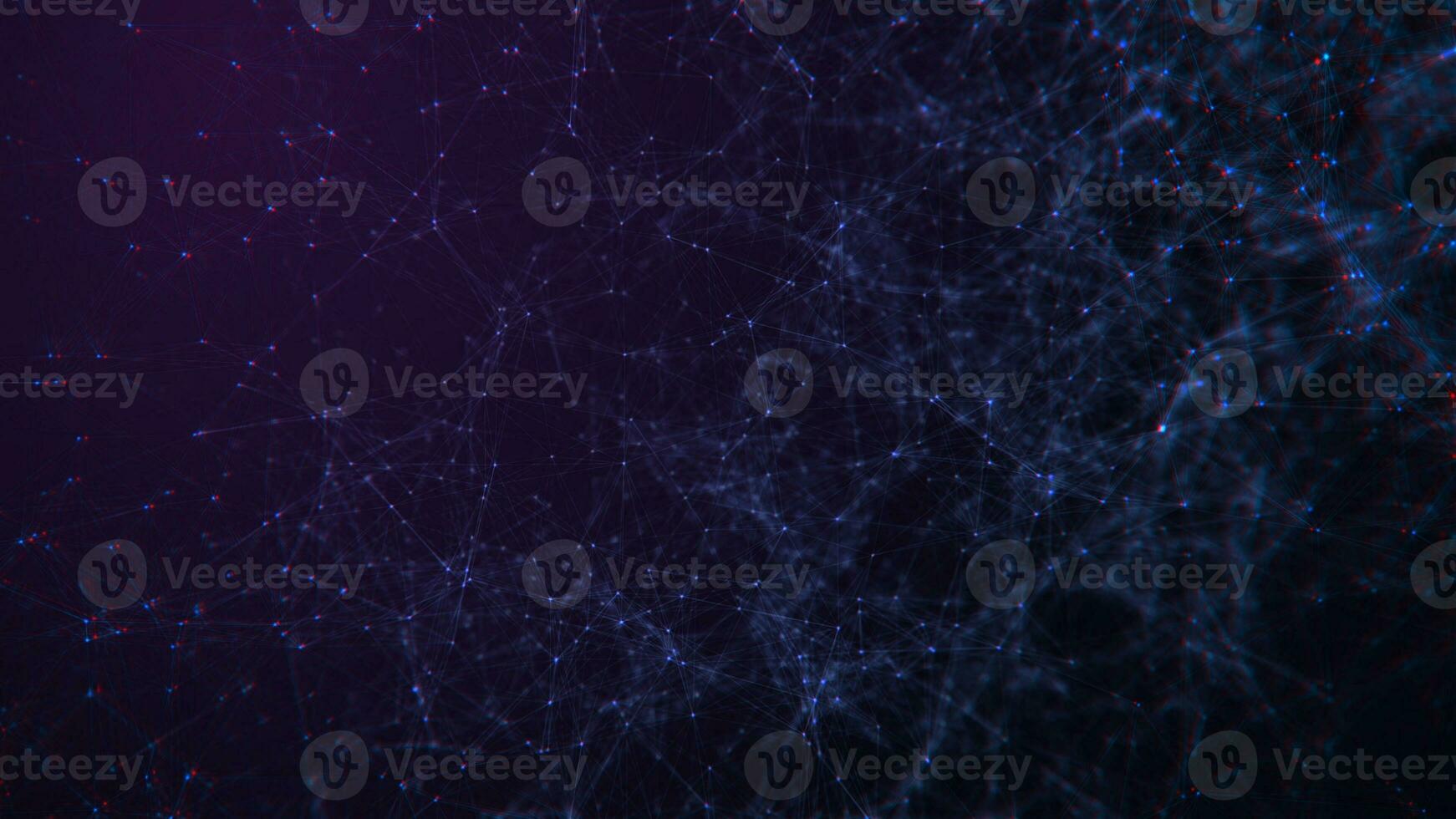 The concept of a network connection with a glitch effect. Technological purple background with lines and dots. Big data. 3d rendering photo