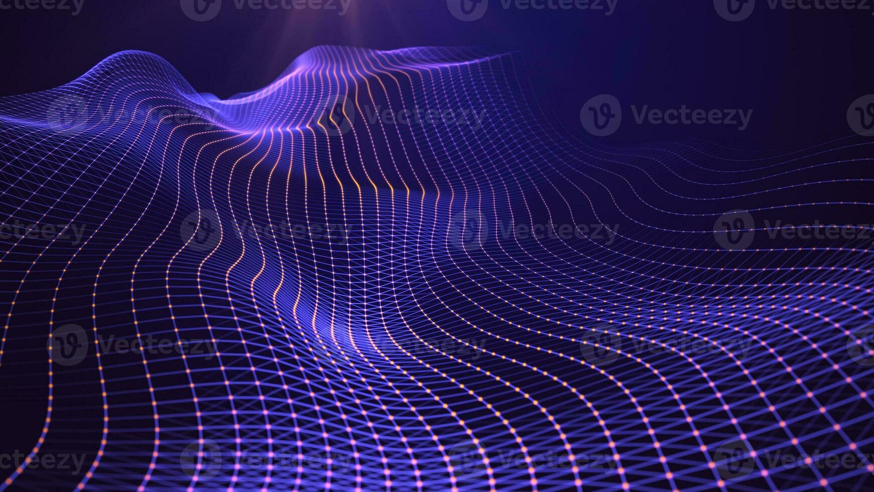 Futuristic glowing wave. The concept of big data. Network connection. Cybernetics. Abstract dark background of blue lines with orange dots. 3d rendering. photo