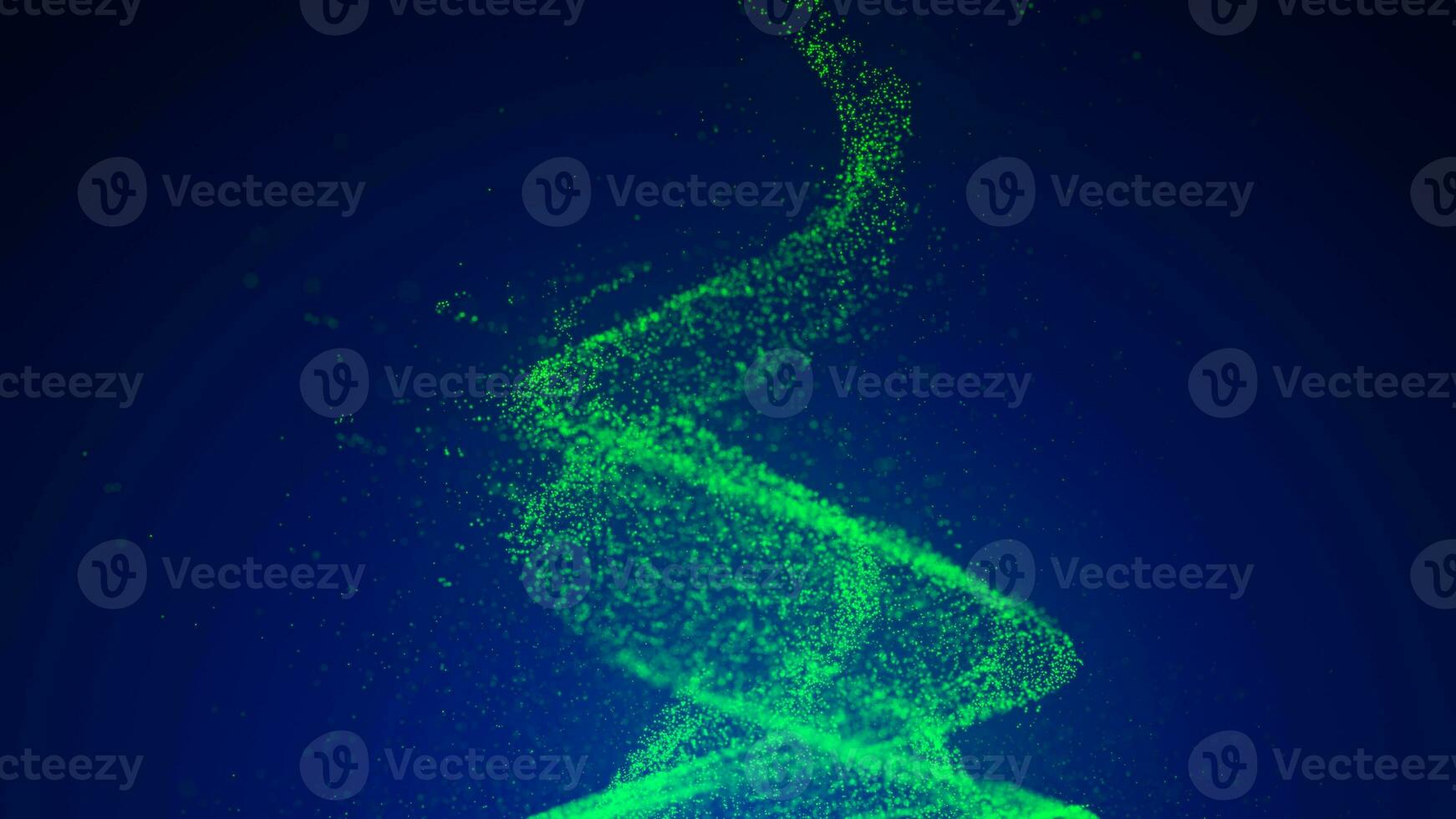 A swirl of green motes. Illustration of a whirlpool on a blue background. The effect of levitation. Dynamic, explosive wave. Big data. 3D rendering photo