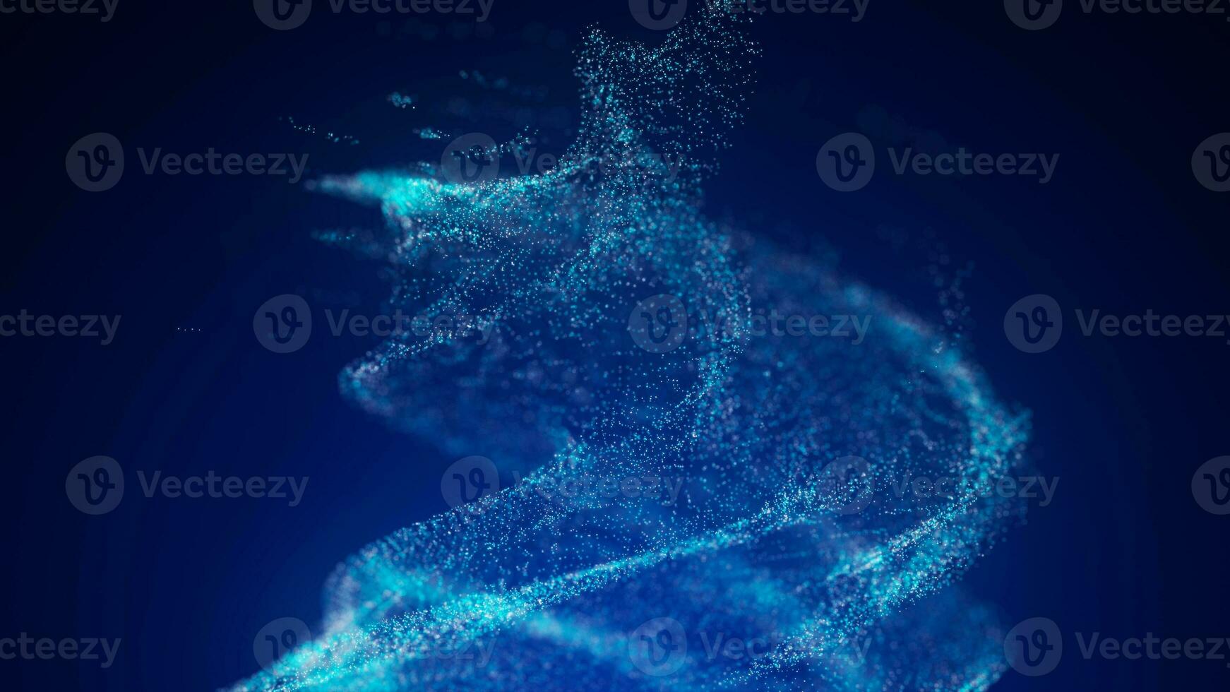 un vórtice de partículas de polvo. ilustración de un remolino sobre un fondo azul. el efecto de la levitación. onda dinámica y explosiva. grandes datos representación 3d foto