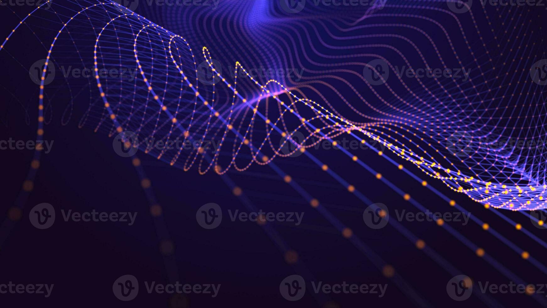 Futuristic glowing wave. The concept of big data. Network connection. Cybernetics. Abstract dark background of blue lines with orange dots. 3d rendering. photo