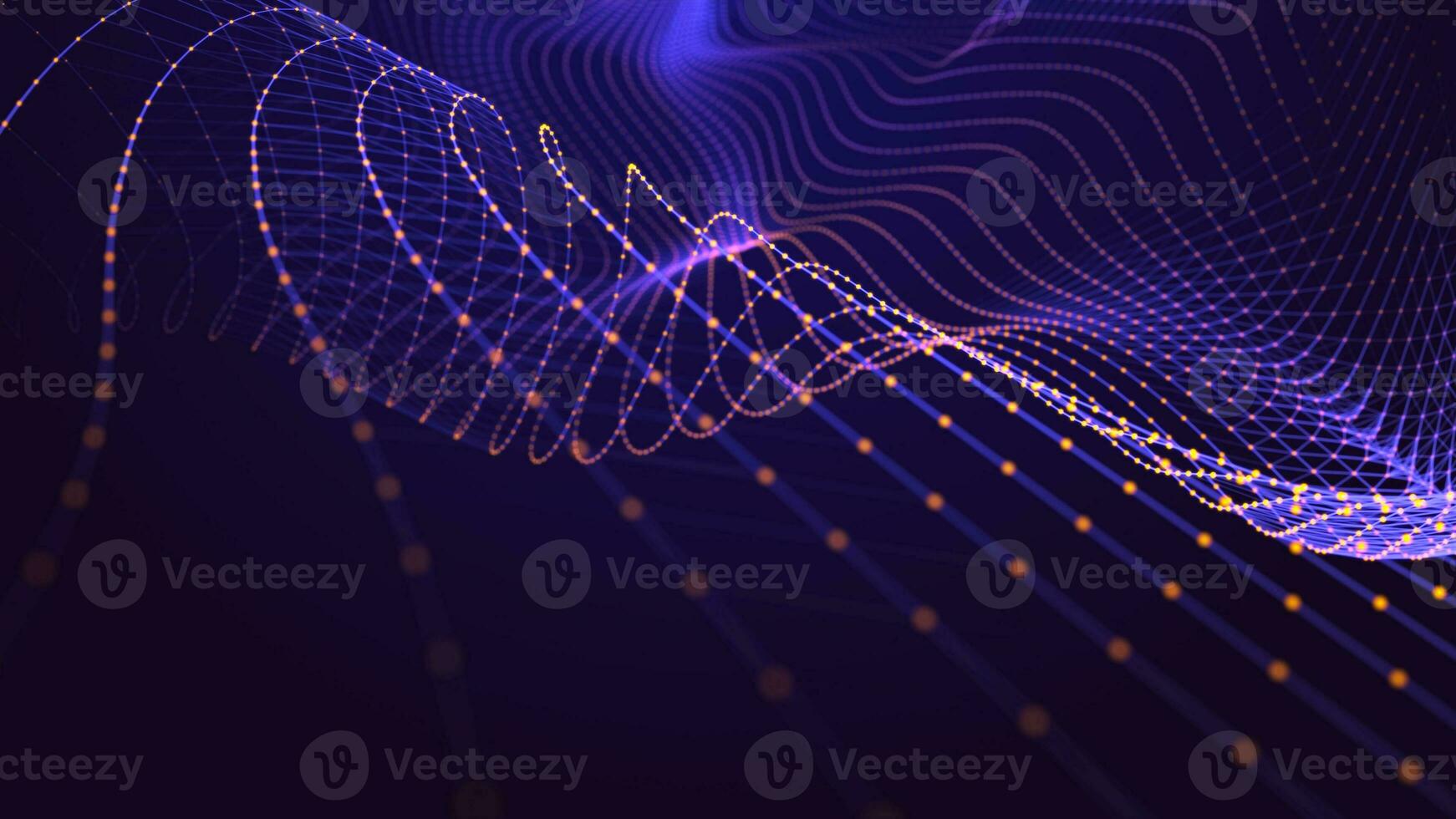 futurista brillante ola. el concepto de grande datos. red conexión. cibernética. resumen oscuro antecedentes de azul líneas con naranja puntos 3d representación. foto